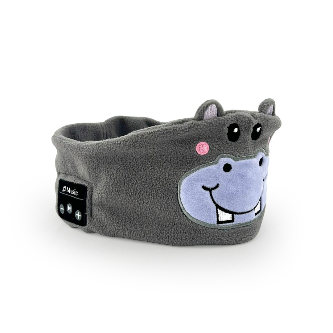 Mascherina per dormire bluetooth per bambini con ippopotamo grigio
