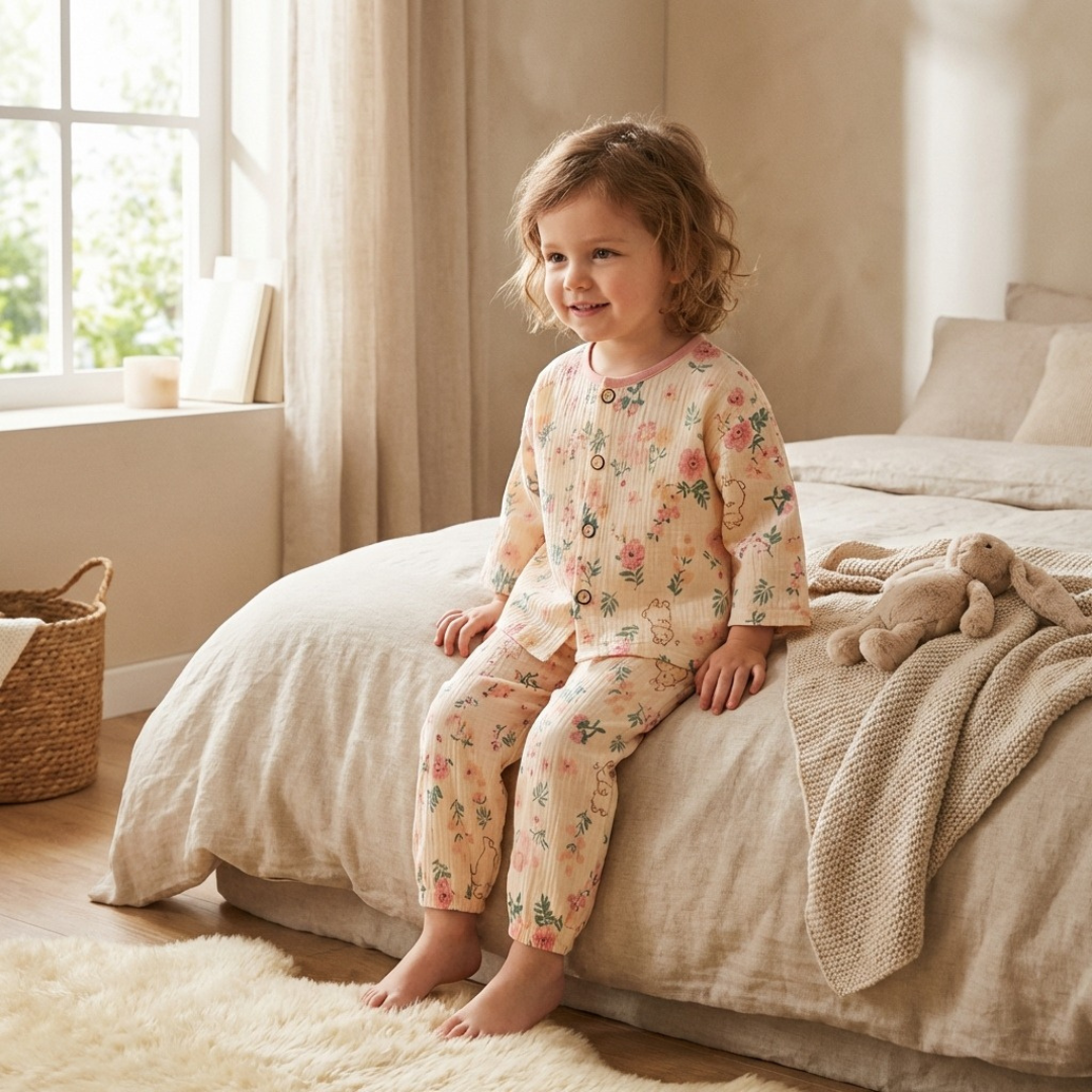 Bloemenweide kinderpyjama met aquarel bloemenprint – airenso