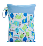 Wet bag airenso con stampa dinosauri e parte superiore azzurra