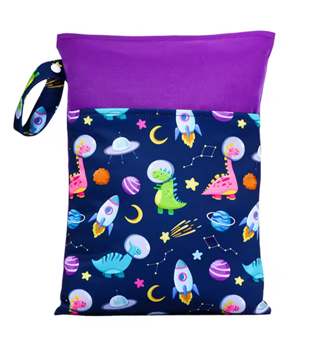 Wet bag airenso con stampa spazio e parte superiore viola