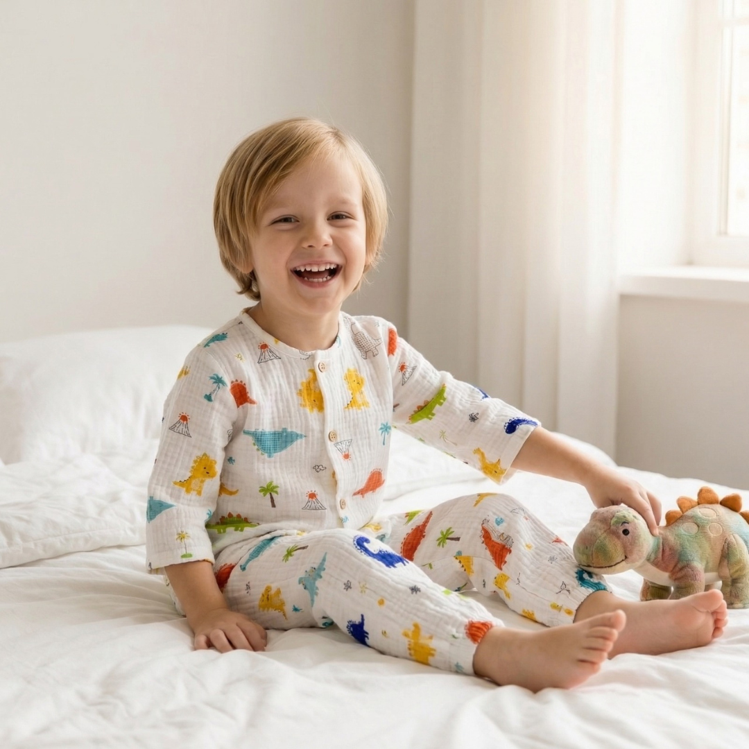 Dino Avontuur kinderpyjama met dinosaurus print – airenso