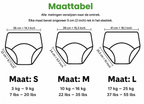 Tabella taglie mutandine di apprendimento airenso: S 3-9 kg, M 10-16 kg, L 17-25 kg