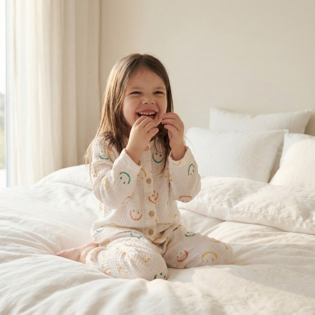 Vrolijke Smiley kinderpyjama met pastel smileys – airenso