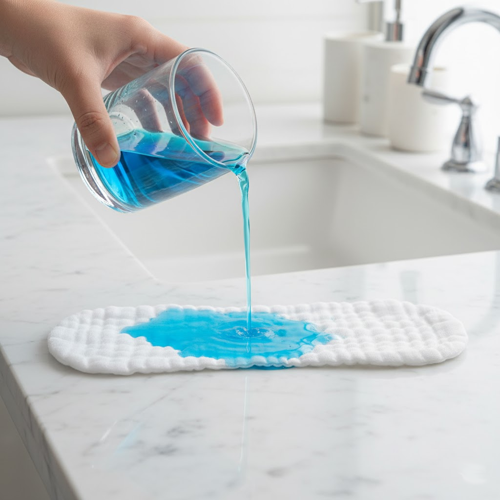 Acqua versata su un inserto airenso per mostrarne l'assorbenza